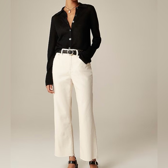 J. Crew Mid-Rise Relaxed Kick-Out Jeans, Ecru Wash, Raw Hem, Size 25 - Picture 1 of 16